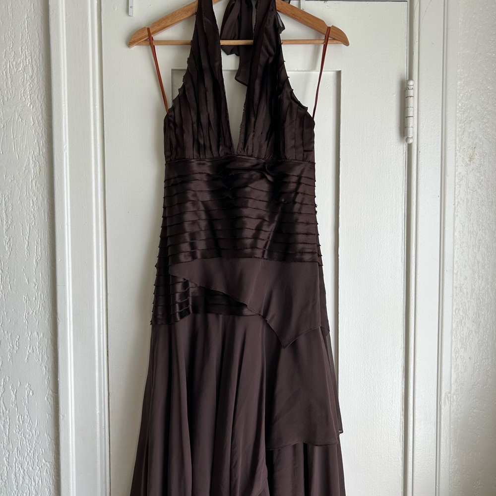 BCBG Y2K Silk Asymmetrical Halter Dress